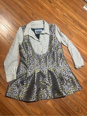 By Anthropologie Long-Sleeve Collared Twofer Flounce Mini Dress medium petite